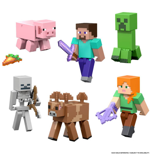 Minecraft 3.25" Core Figures (Zombie, Enderman, Tamed Wolf, Steve, Dyed Sheep, Creeper)