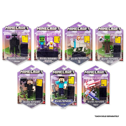 Minecraft 3.25" ( Zombie Chicken Jockey, Figure Wolf, Steve In Netherite Armor, Enderman, Steve )