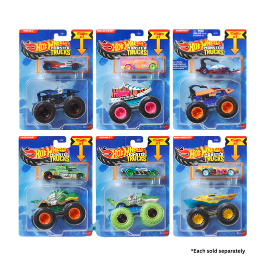 Hot Wheels Monster Trucks 1:64 Scale Die-Cast Vehicle with Crushed Car (Case T)