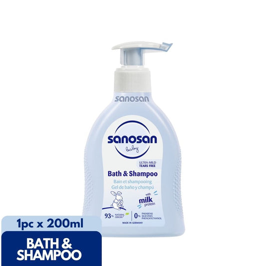 Sanosan Baby Bath & Shampoo with Dispenser 200ml (baby bath soap and shampoo)