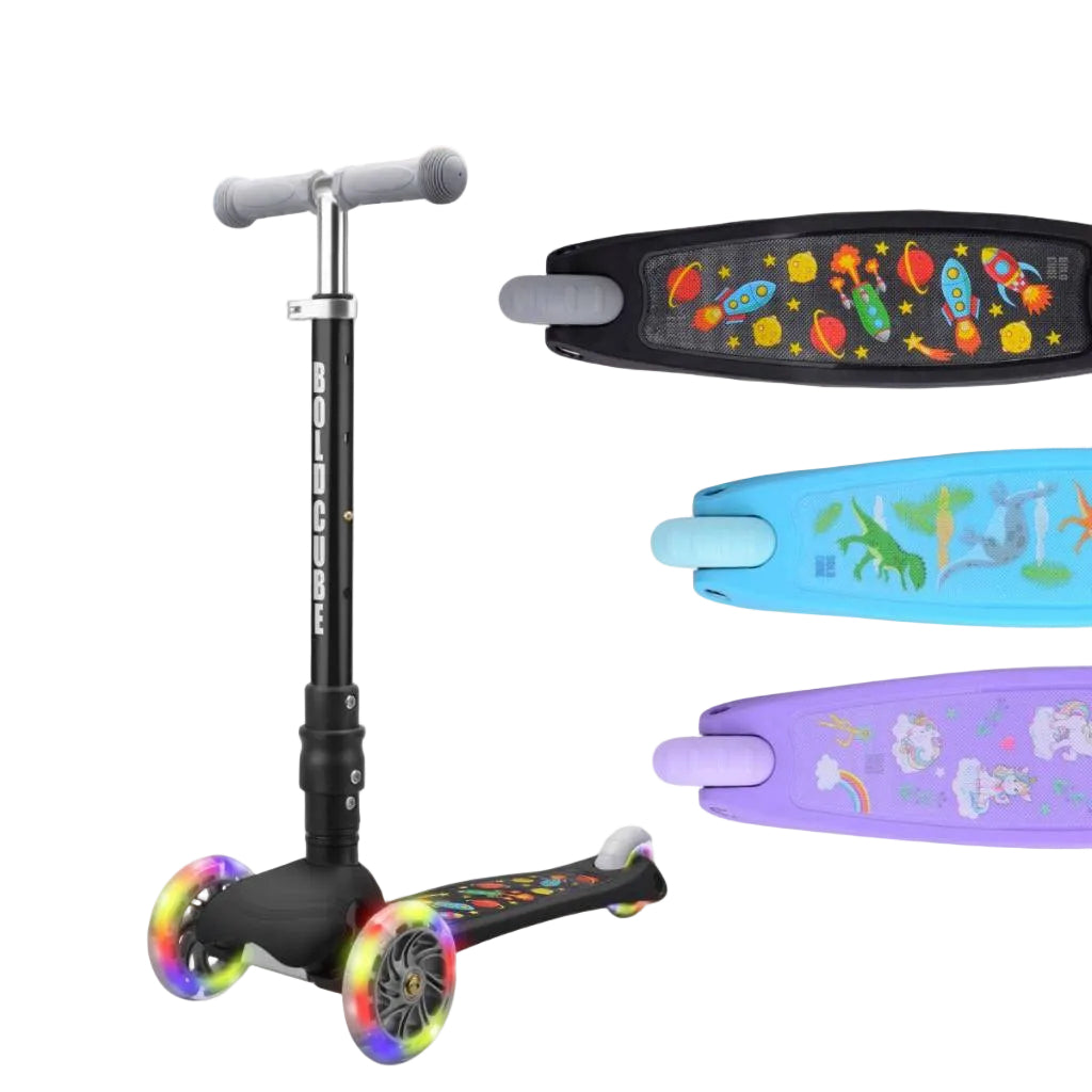 BOLDCUBE Teeny Fold Scooter Assortment (Purple Unicorn, BLue Dinosaur and Black Rocket)