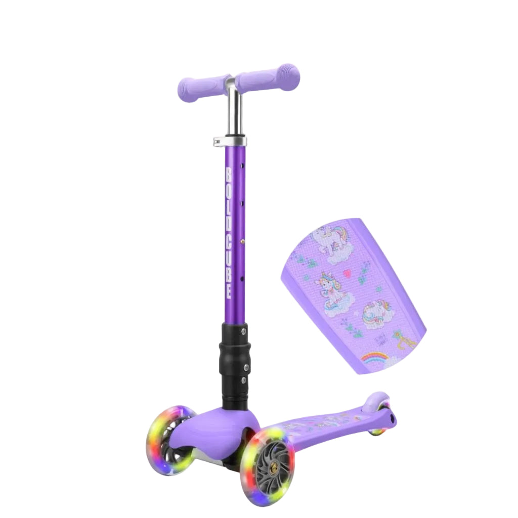 BOLDCUBE Teeny Fold Scooter Assortment (Purple Unicorn, BLue Dinosaur and Black Rocket)