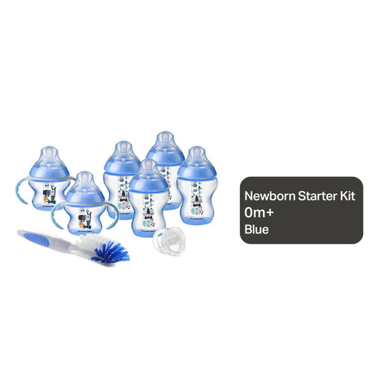 Tommee Tippee Closer to Nature PP Feeding Bottle Newborn Feeding Set 0+ months Super Soft Teat, Blue