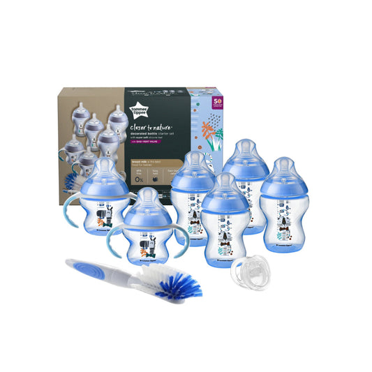 Tommee Tippee Closer to Nature PP Feeding Bottle Newborn Feeding Set 0+ months Super Soft Teat, Blue