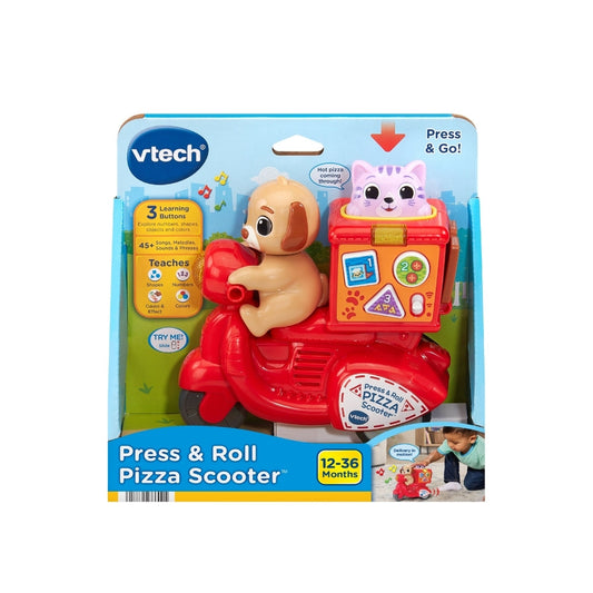 VTech Press & Roll Pizza Scooter With Puppy & Kitty Toddler Toy
