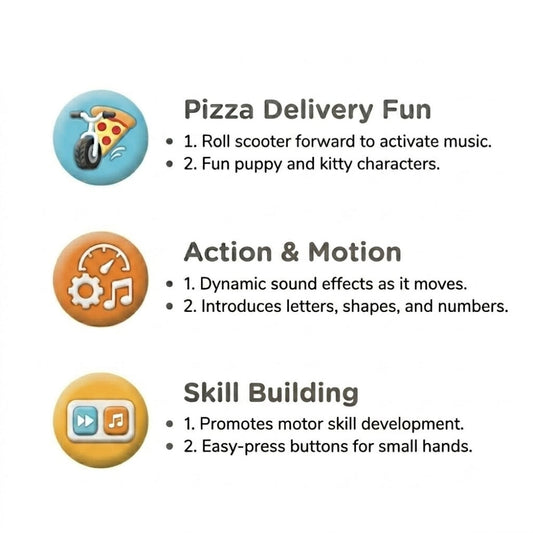 VTech Press & Roll Pizza Scooter With Puppy & Kitty Toddler Toy